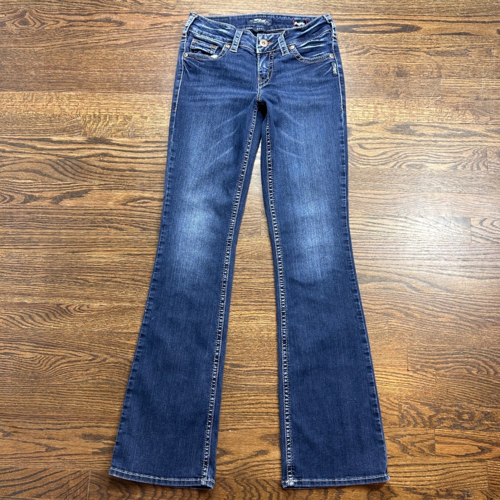 Silver Jeans Co Suki Mid Boot Jeans Womens 28x35 Dark Wash Super Stretch Western